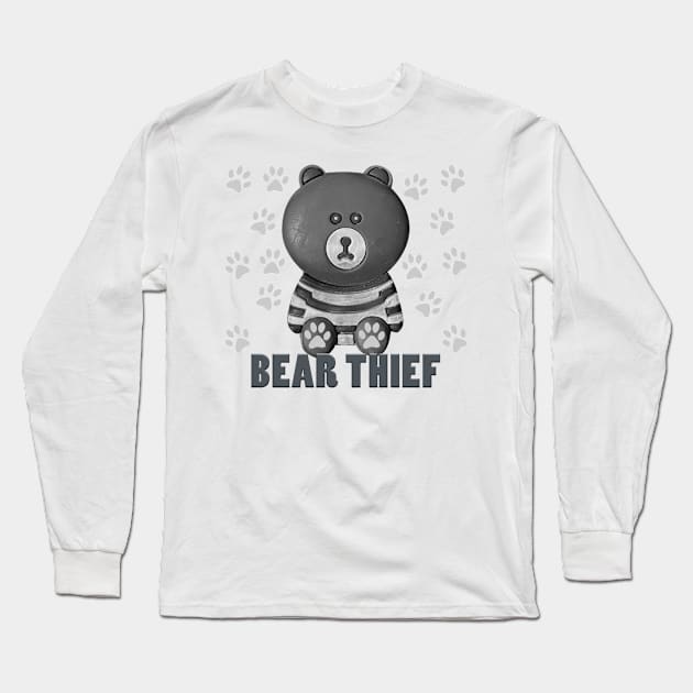 Cute funny Bear Thief T-shirt Sticker Pin Long Sleeve T-Shirt by RJ-Creative Art